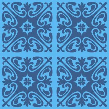 Abstract floral seamless pattern on blue background, patchwork textile design 库存插图