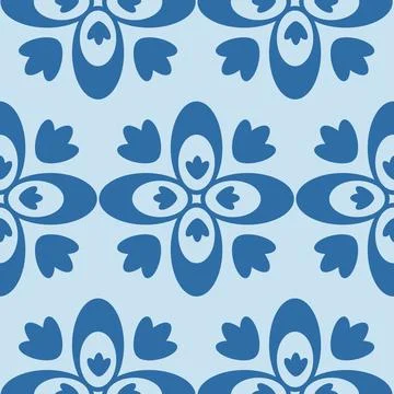 Abstract floral seamless pattern on blue background, patchwork textile design Stockillustratie