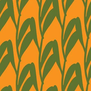 Abstract floral seamless pattern with botanic green leaf branches silhouettes Stock Illustration