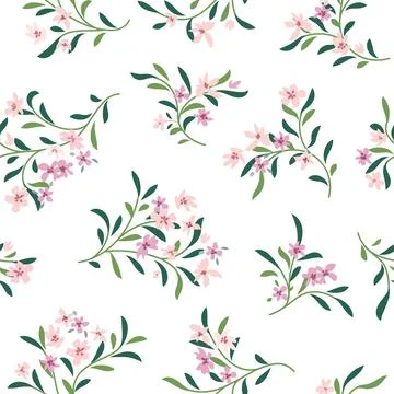 Abstract floral seamless pattern. Branch with flowers and leaves background Stock Illustration