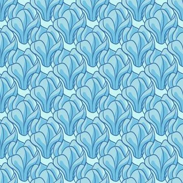 Abstract floral seamless pattern with contoured blue colors magnolia flowers  Stock Illustration