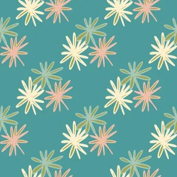 Abstract floral seamless pattern with daisy flowers. Turquoise background and 스톡 일러스트