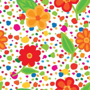 Abstract floral seamless pattern with flowers and dots. Summer holiday wallpa Stock Illustration