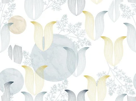 Abstract floral seamless pattern with geometric and abstract organic shapes Stock Illustration
