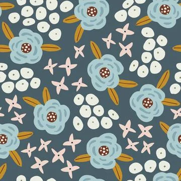 Abstract floral seamless pattern. Hand drawn daisy, lilac and rose flowers with イラスト素材