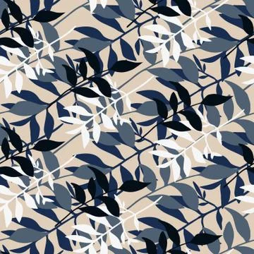 Abstract floral seamless pattern with leaf branches. Vintage botanic print in Illustrazione stock