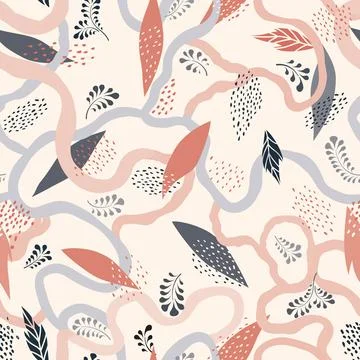 Abstract floral seamless pattern. Leaves artistic drawn background. Flourish  Stock Illustration