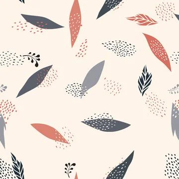 Abstract floral seamless pattern. Leaves artistic drawn background. Stock Illustration