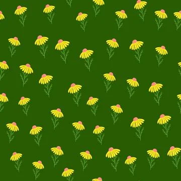 Abstract floral seamless pattern with random little yellow daisy flowers on g Illustrazione stock