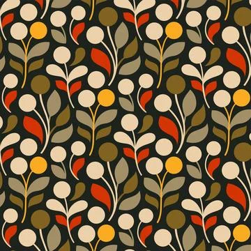 Abstract Floral Seamless Pattern Retro Botanical Flowers and Leaves Stock Illustration