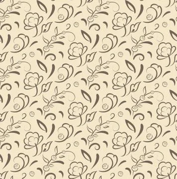 Abstract floral seamless pattern. Stylish hand drawn folk motif design, thin Stock Illustration