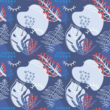 Abstract floral seamless pattern with tropical plant elements Illustrazione stock