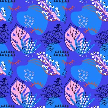 Abstract floral seamless pattern with tropical plant elements Stock Illustration