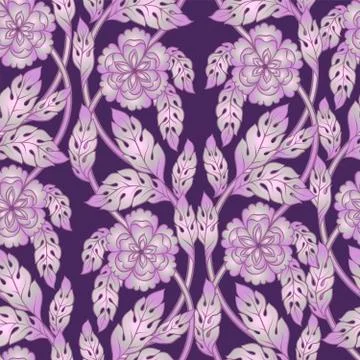 Abstract floral seamless pattern. Vector flower 3d blossoms, branches and leaves Stock Illustration