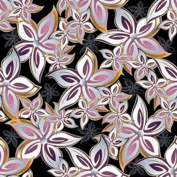 Abstract floral seamless pattern. Vector 3d flowers background. Stock Illustration