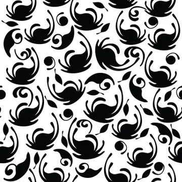Abstract floral seamless pattern. Vector black and white background with shap Illustrazione stock