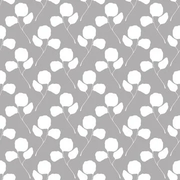 Abstract floral seamless pattern. White leaves on grey background Stock-Illustration