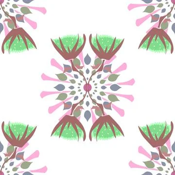 Abstract Floral Seamless Vector Pattern In Green And Pink Stock Illustration