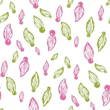 Abstract floral semaless pattern with petals, leaves and beads Stock Illustration