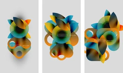 Abstract floral shapes overlap, creating vibrant designs. Warm, cool colors Stock Illustration