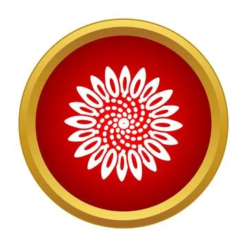 Abstract floral spiral pattern in red gold circle button Stock Illustration
