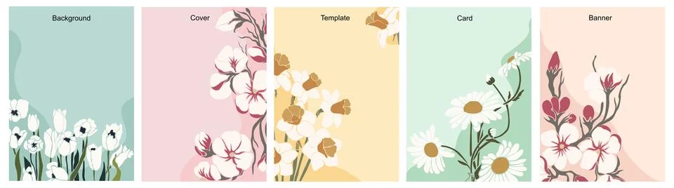 Abstract floral spring backgrounds vector art set. Stock Illustration