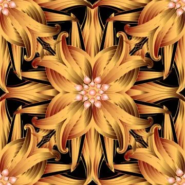 Abstract floral vector 3d seamless pattern. Stock Illustration