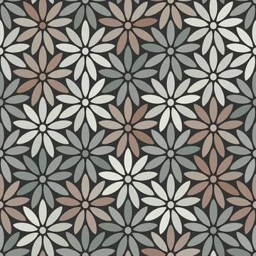 Abstract floral vector pattern with geometric flowers in a mosaic style way. Stock Illustration