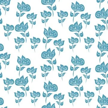 Abstract Floral Vector Repeat Texture In Blue And White Stock Illustration