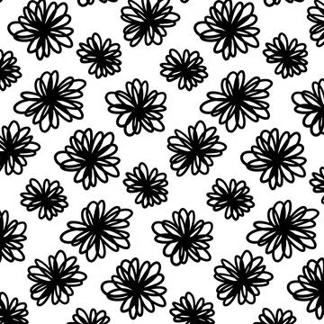 Abstract floral vector seamless pattern in black and white Stock Illustration
