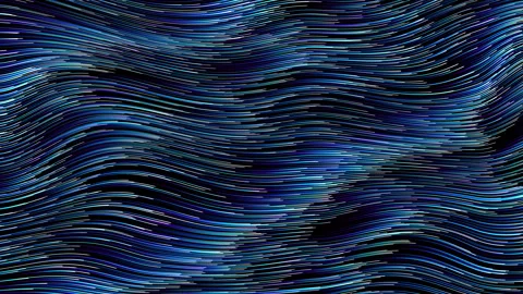 Abstract flow of blue line waves distorted with dark blue background, loop Stock Footage 347701713