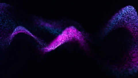 Abstract flow of glowing neon particles forming smooth wave motion. Blue an.. Stock Footage 334235587