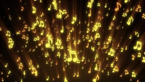 Abstract flow of golden musical notes flying into the camera 3d illustration Illustrazione stock