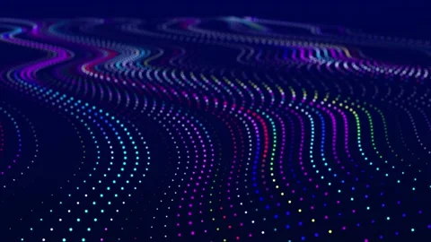 Abstract flow of luminous particles on dark background. Moving colored dots. Stock Footage 155275411