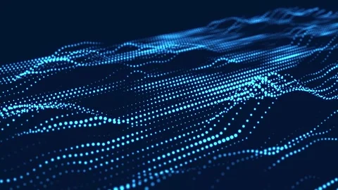 Abstract flow of luminous particles on dark background. Big data visualization. Stock Footage 156205480