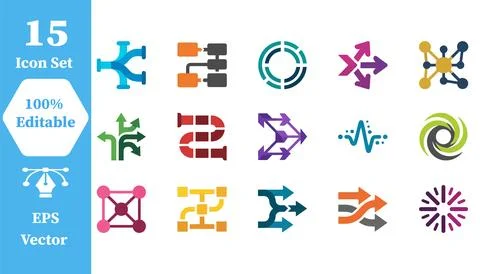 Abstract flowchart and network connection symbol icons with flowchart, abstra Stock Illustration