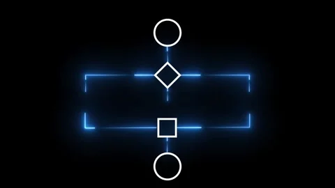 Abstract flowchart with circle diamond and square shapes connected by blue .. 스톡 동영상 330791253