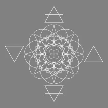 Abstract flower and triangles of four elements on grey background Stock Illustration