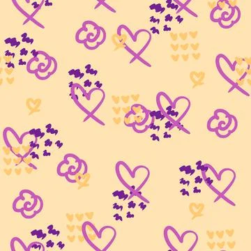 Abstract flower background. Seamless pattern. Heart and flowers on a beige Stock Illustration