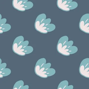 Abstract flower bud seamless pattern on blue background. Doodle floral endles Stock Illustration
