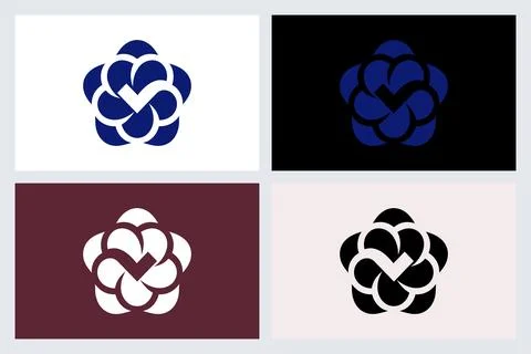 Abstract Flower Check Mark Logo Icon Set Stock Illustration