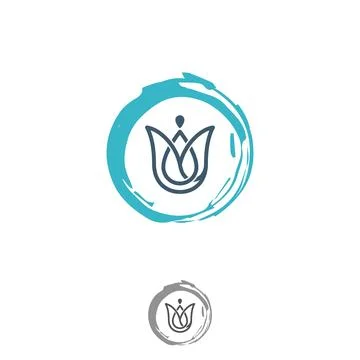 Abstract flower design with brush circle for yoga symbo Stock Illustration