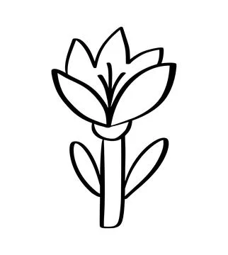 Abstract flower drawing in a simple black and white style vector illustration Stock Illustration
