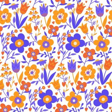 Abstract Flower graphic seamless pattern. Folk art texture with hand drawn Stock Illustration