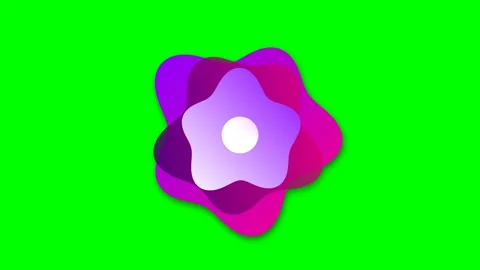 Abstract flower icon with vibrant pink and purple layers on green background Video stock 341824629