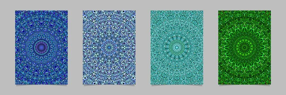 Abstract flower kaleidoscope mandala pattern card background design set Stock Illustration