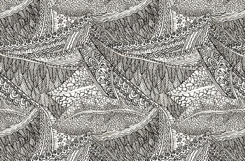 Abstract flower leaves feather pattern background. Wallpaper with vintage hand Stock Illustration