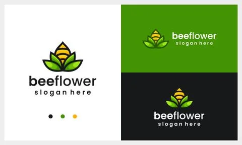 Abstract flower logo design template with bee concept Stock Illustration