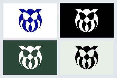Abstract Flower Logo Icon Set in Four Colors Stock Illustration