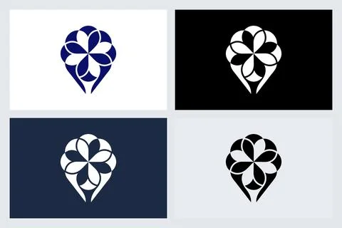 Abstract Flower Map Pin Logo Icon Design Set Stock Illustration